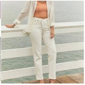 Abercrombie & Fitch Women's 28/6L The Dad High Rise Jeans White Crossover Waist